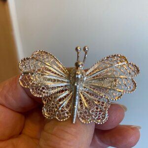 Sterling silver filigree butterfly pin